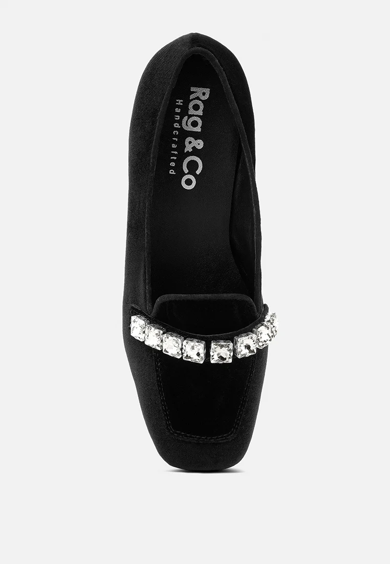 LAMINGTON Diamante Embellished Velvet Loafers in Black - Image 6