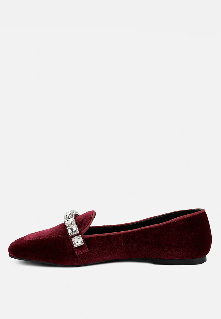 LAMINGTON Diamante Embellished Velvet Loafers in Burgundy - Image 4