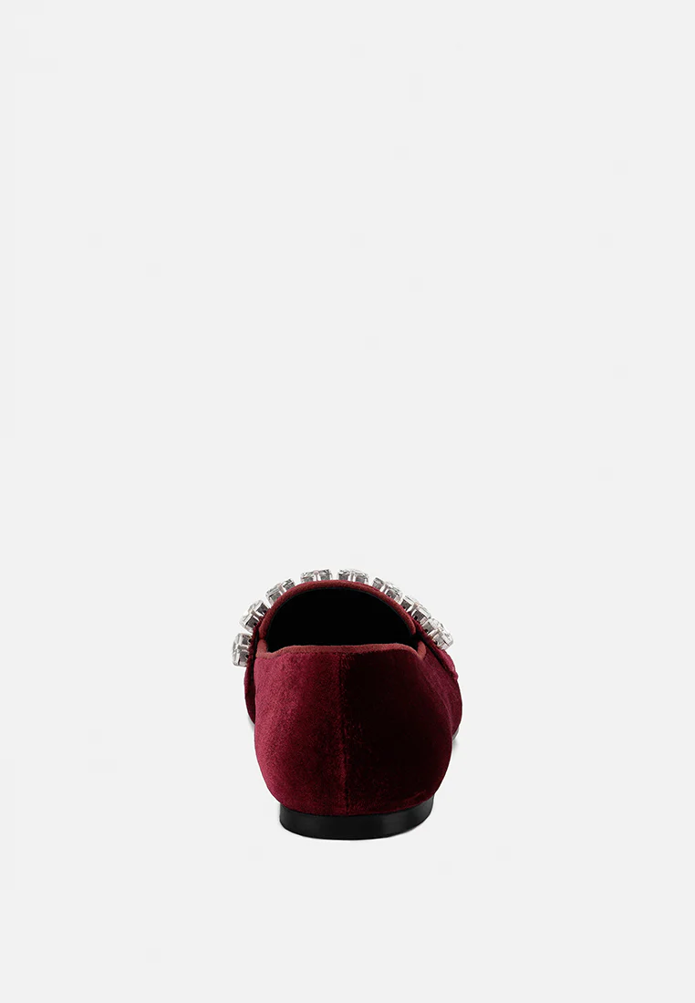 LAMINGTON Diamante Embellished Velvet Loafers in Burgundy - Image 5