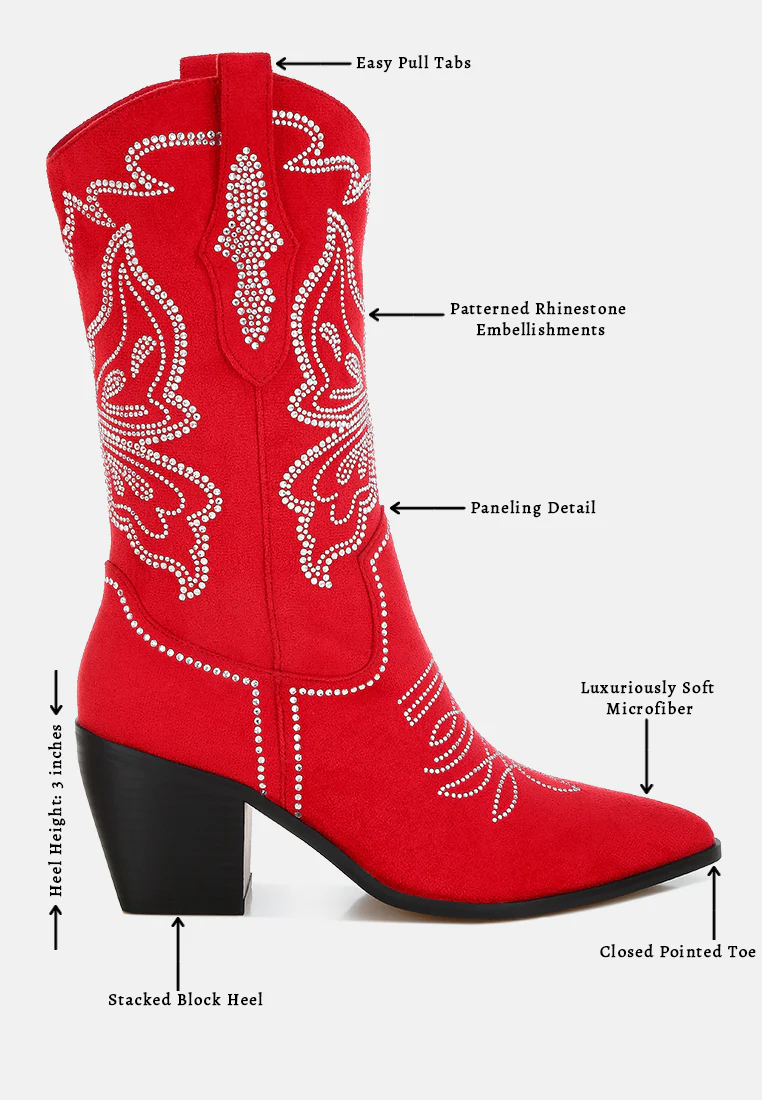 Latafa Rhinestones Embellished Cowboy Boots - Image 11