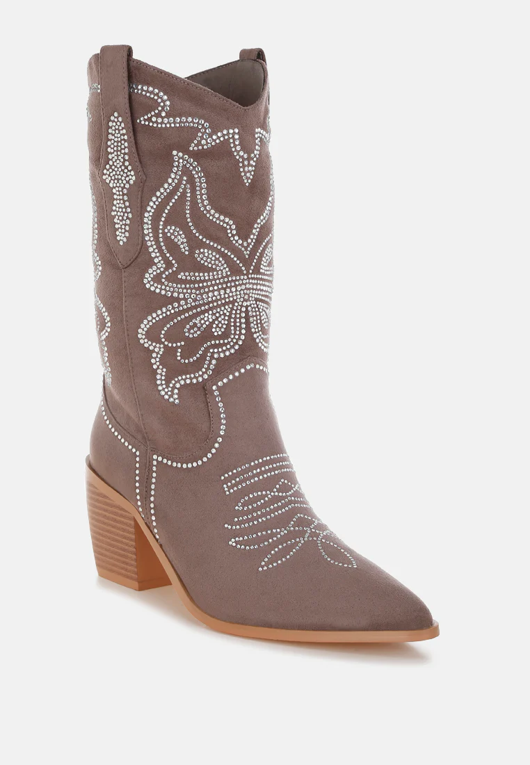 Latafa Rhinestones Embellished Cowboy Boots - Image 15
