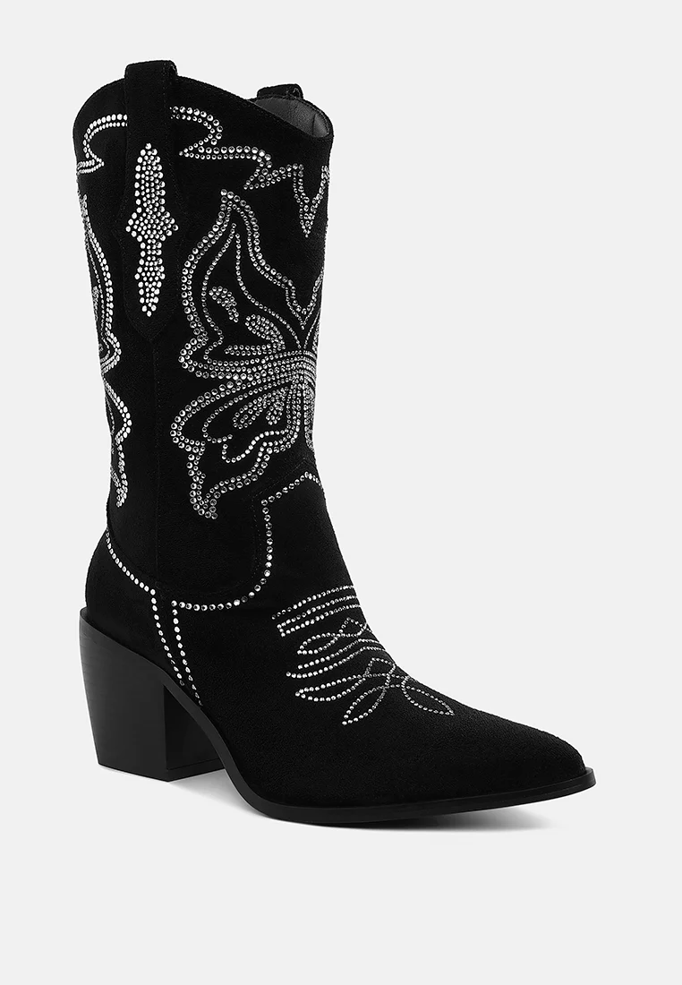 Latafa Rhinestones Embellished Cowboy Boots - Image 2