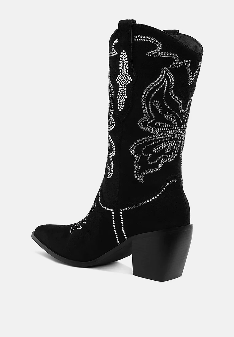 Latafa Rhinestones Embellished Cowboy Boots - Image 3