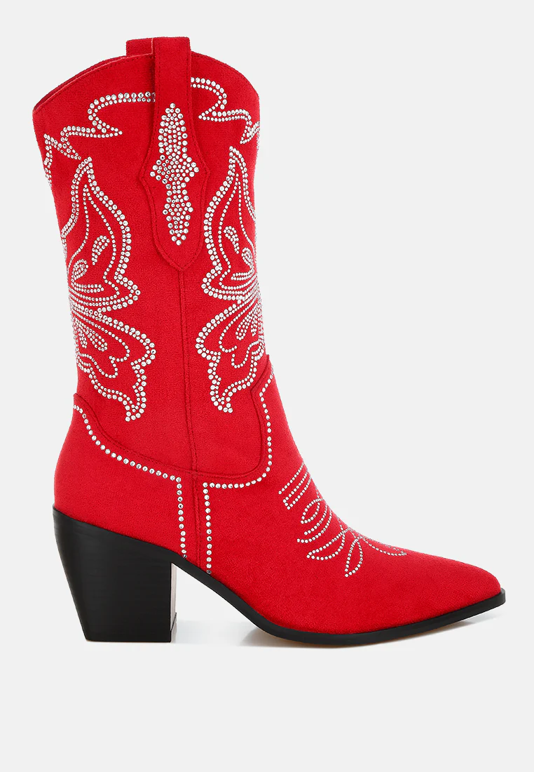 Latafa Rhinestones Embellished Cowboy Boots - Image 6