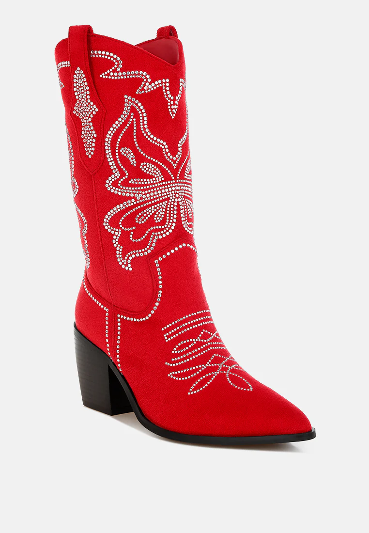 Latafa Rhinestones Embellished Cowboy Boots - Image 7