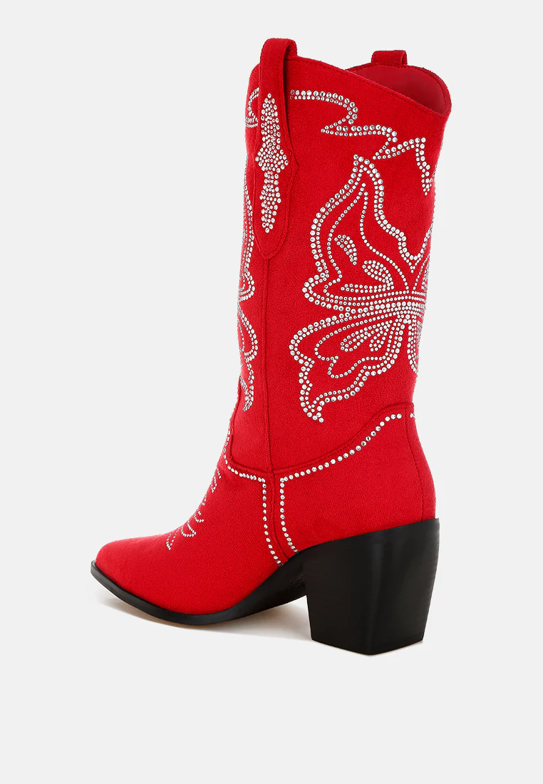 Latafa Rhinestones Embellished Cowboy Boots - Image 8