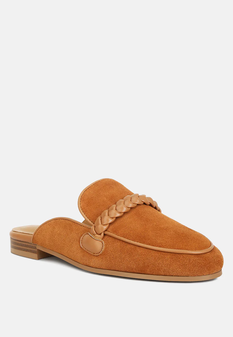 Lavinia Suede Leather Braided Detail Mules In Tan - Image 2