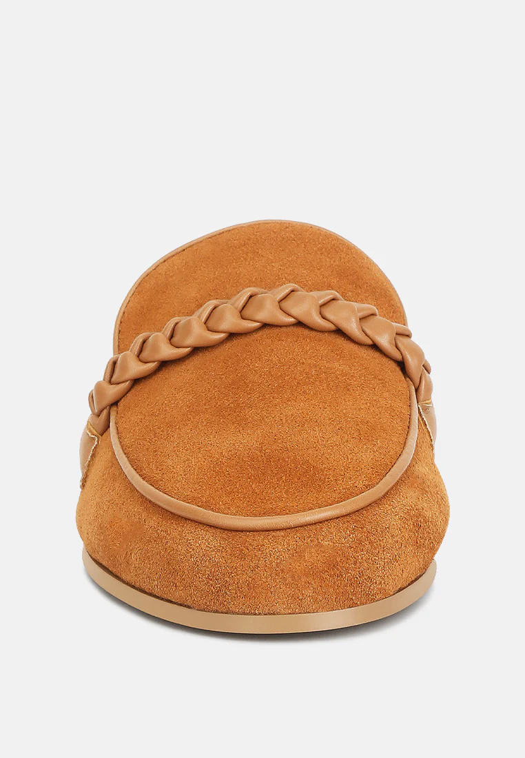Lavinia Suede Leather Braided Detail Mules In Tan - Image 3