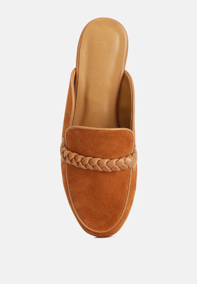 Lavinia Suede Leather Braided Detail Mules In Tan - Image 6