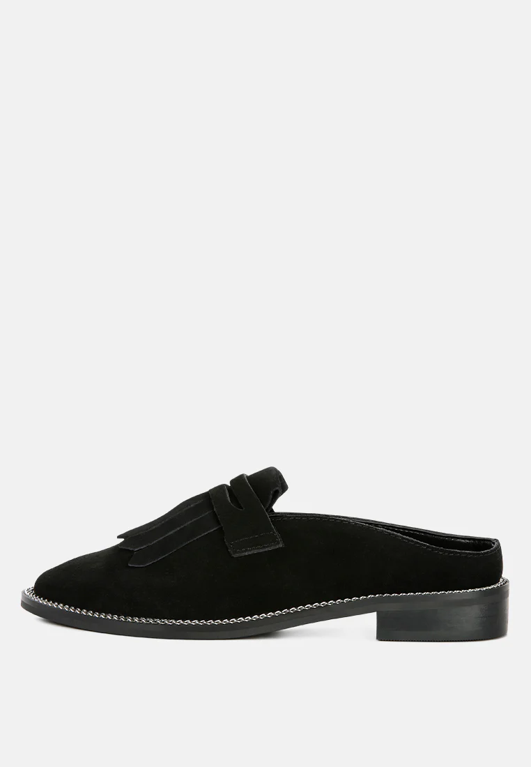 LENA Black Genuine Suede Mules - Image 3