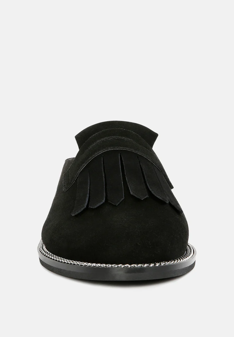 LENA Black Genuine Suede Mules - Image 4