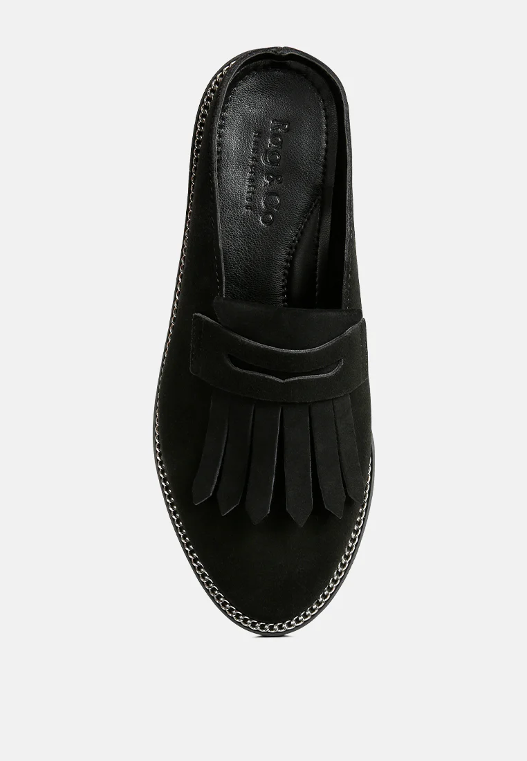 LENA Black Genuine Suede Mules - Image 6