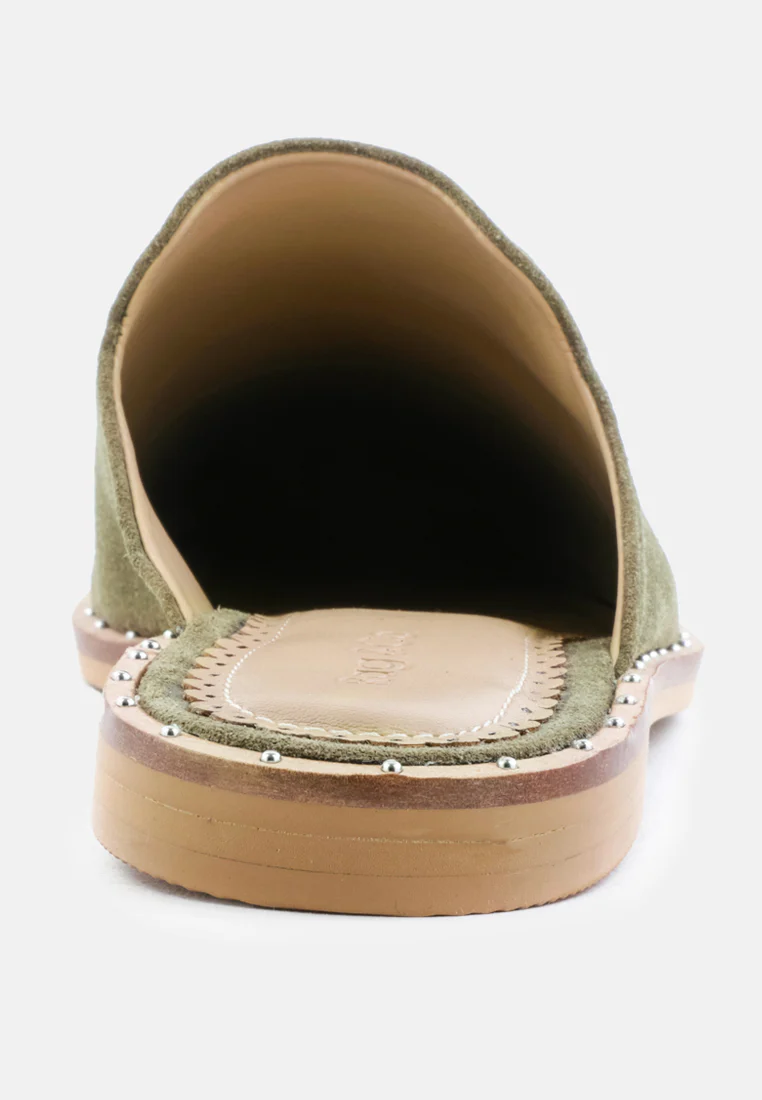 LIA Khaki Green Handcrafted Suede Mules - Image 5