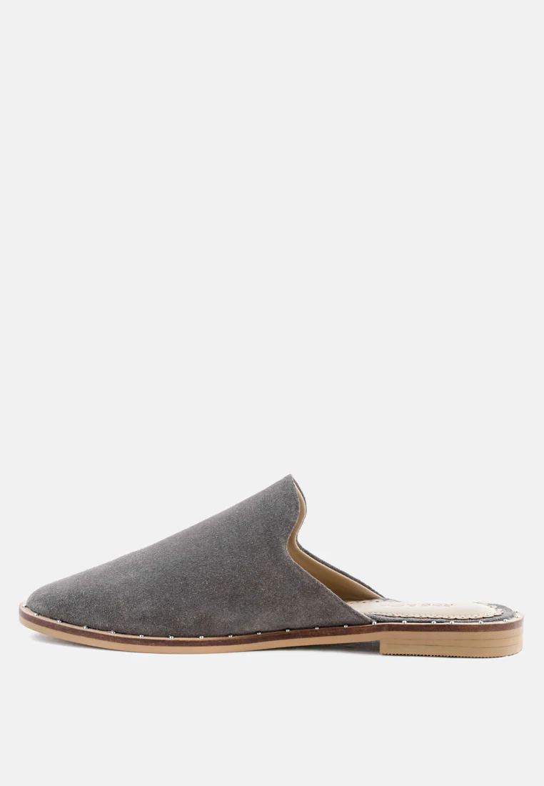 LIA Grey Handcrafted Suede Mules - Image 3