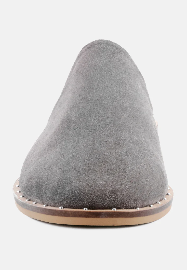 LIA Grey Handcrafted Suede Mules - Image 4