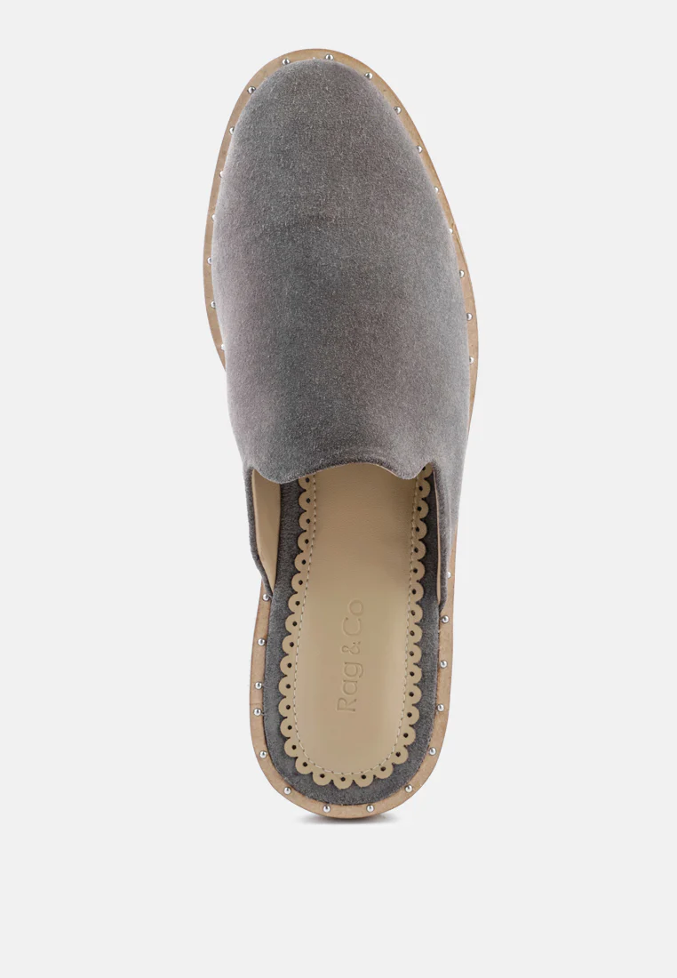 LIA Grey Handcrafted Suede Mules - Image 6