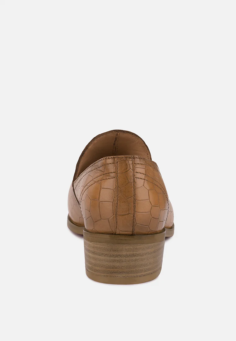 LILLIAM Tan Metal Highlight Casual Leather Loafers - Image 5