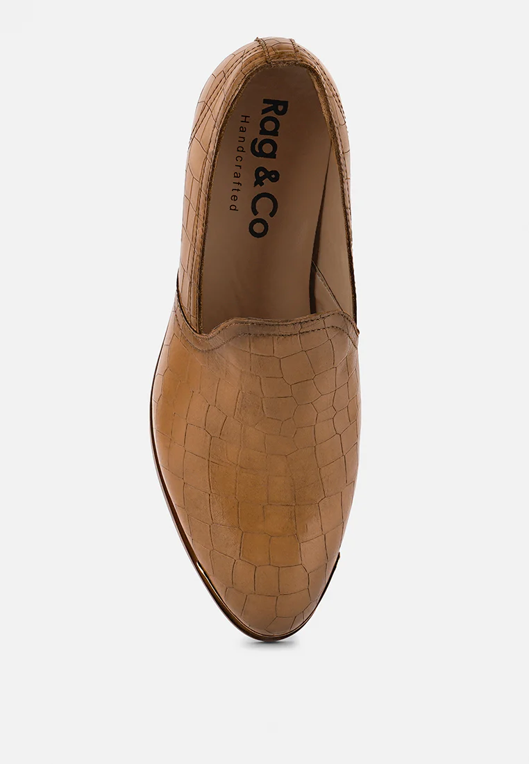 LILLIAM Tan Metal Highlight Casual Leather Loafers - Image 6