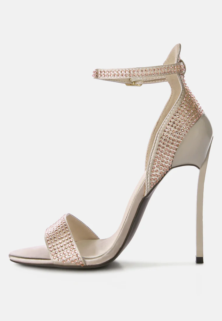 MAGNATE Beige Rhinestone Embellished Stiletto Sandals - Image 3