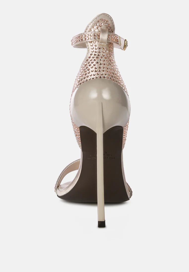 MAGNATE Beige Rhinestone Embellished Stiletto Sandals - Image 5