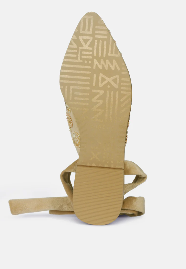 Mande Embroidered Velvet Mules in Beige - Image 6
