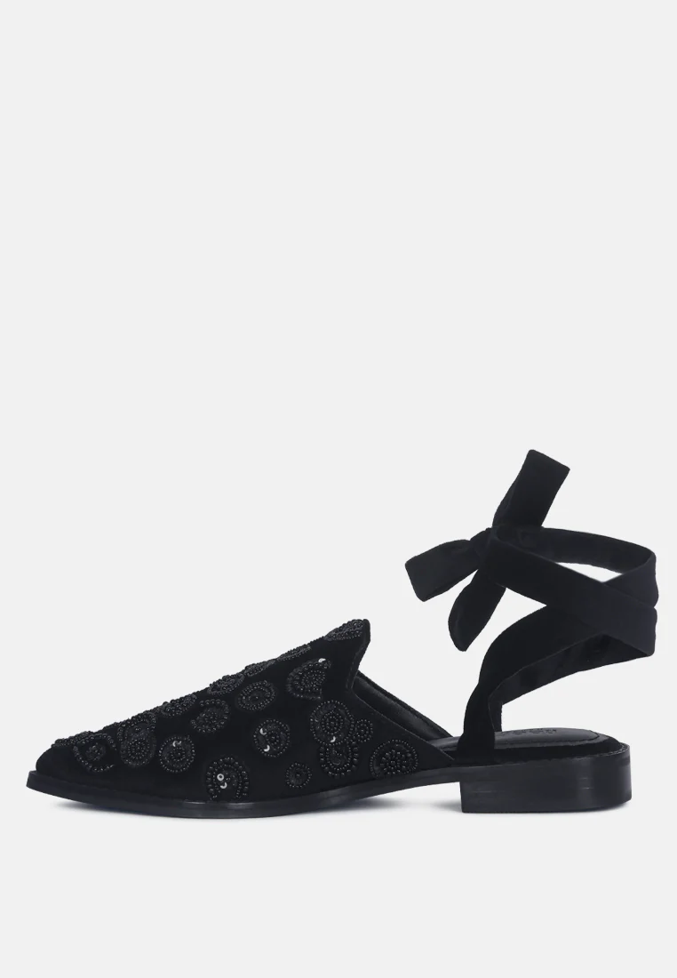 Mande Embroidered Velvet Mules in Black - Image 4