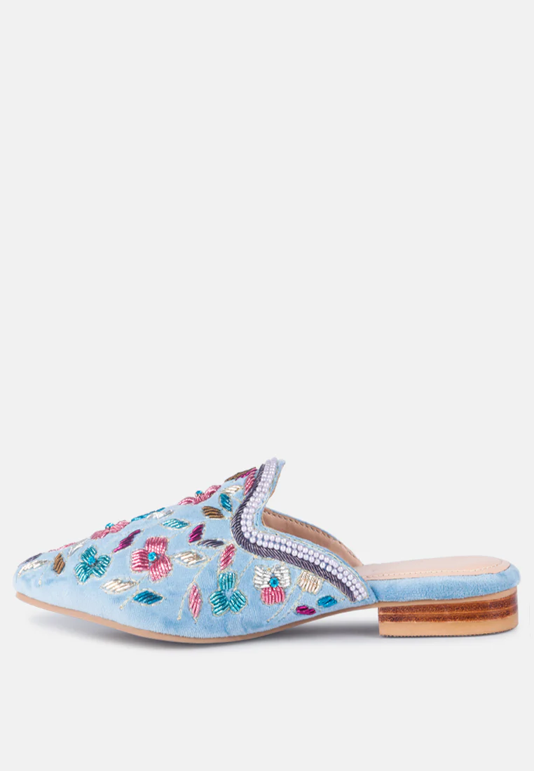 MARCELLA Blue Embroidered Mules - Image 3