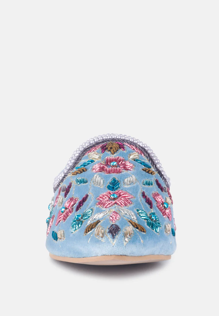 MARCELLA Blue Embroidered Mules - Image 4