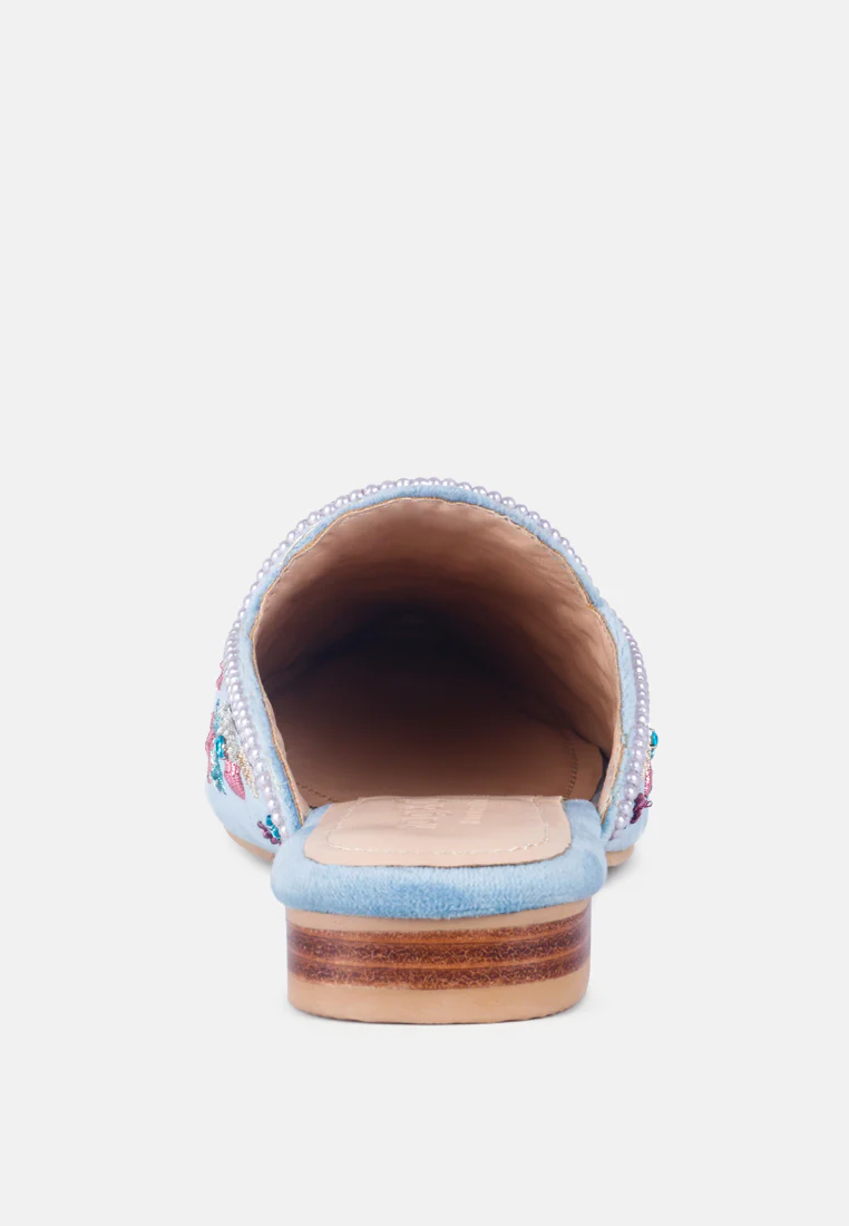 MARCELLA Blue Embroidered Mules - Image 5