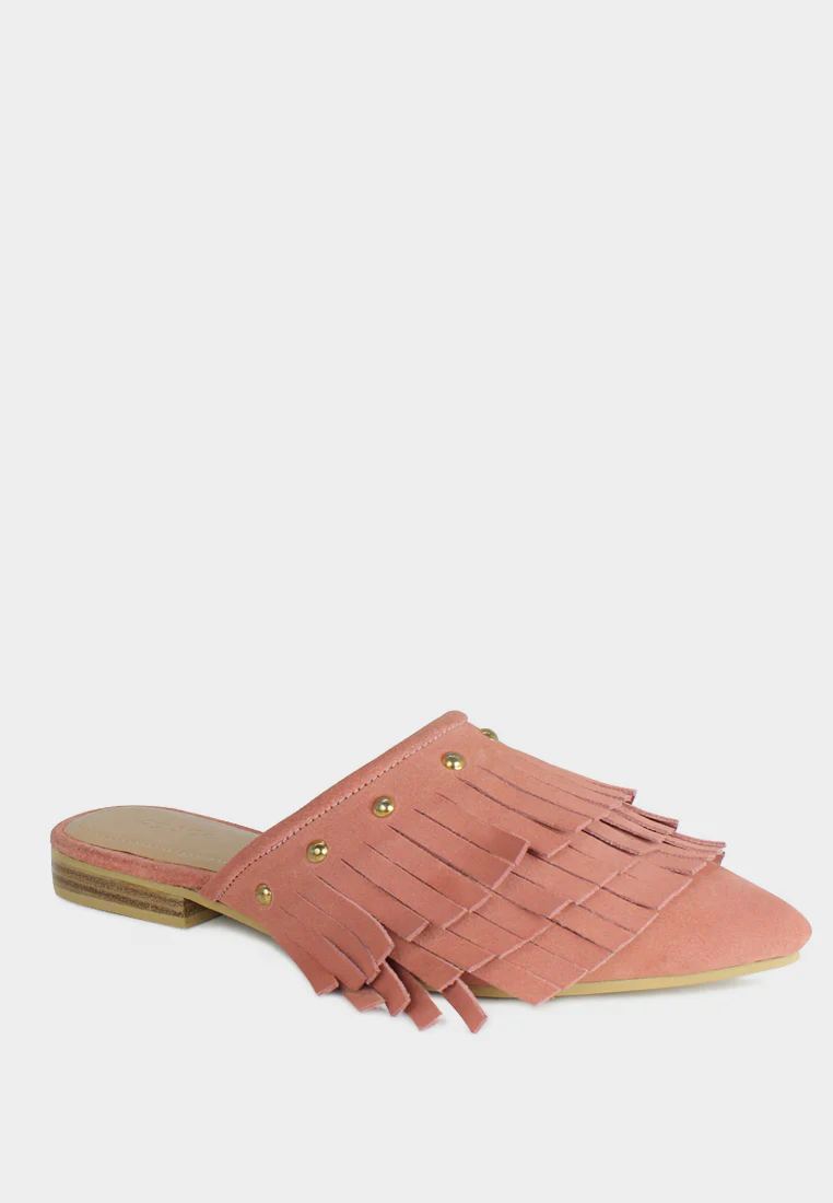 MARISSA Pink Marissa Suede Fringe Mules - Image 3