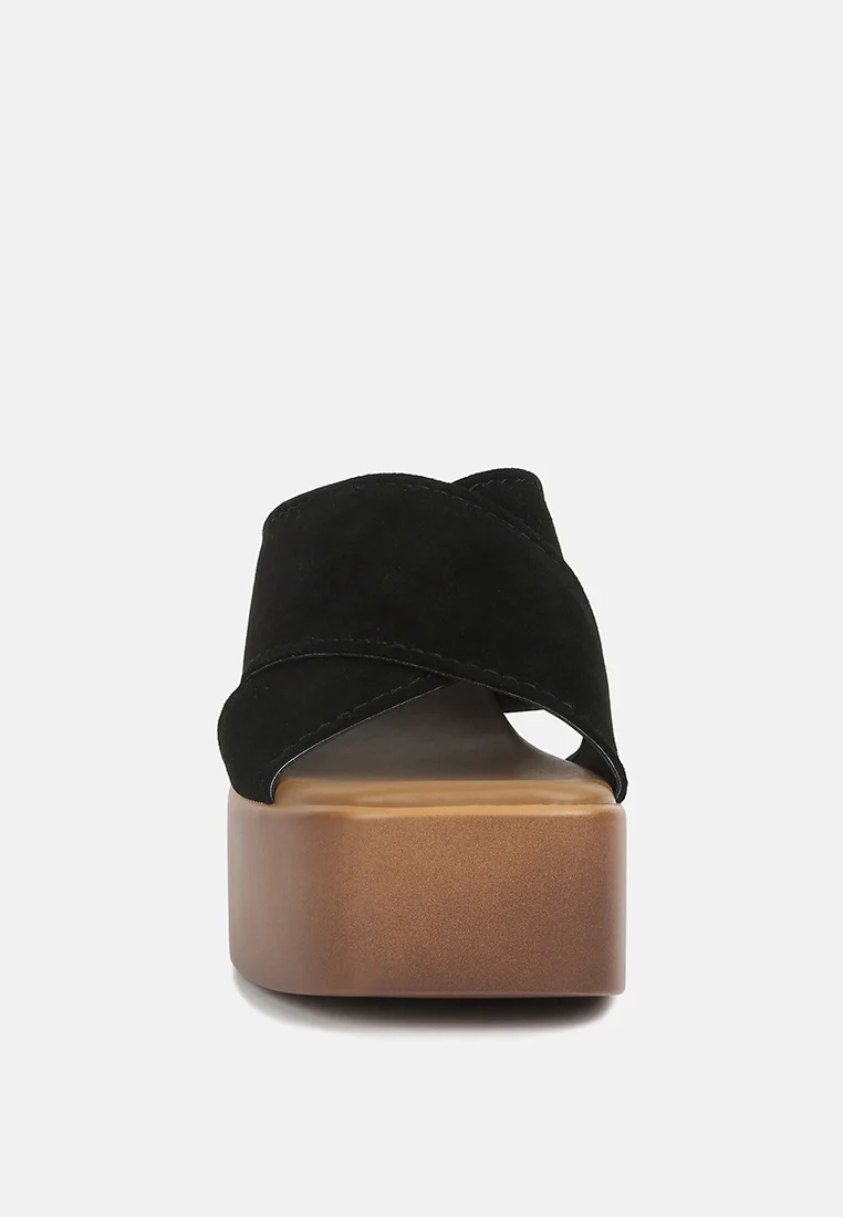 MATRIX Criss Cross Strap Block Heel Sandals in Black - Image 3