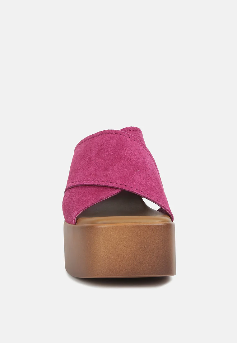 MATRIX Criss Cross Strap Block Heel Sandals in Fuchsia - Image 3