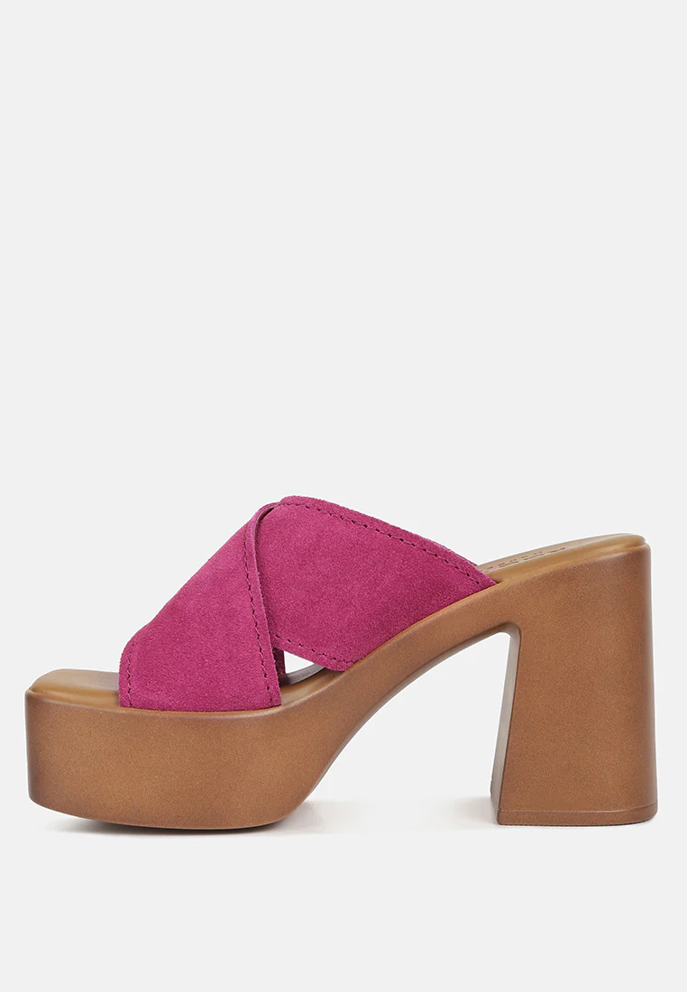 MATRIX Criss Cross Strap Block Heel Sandals in Fuchsia - Image 4