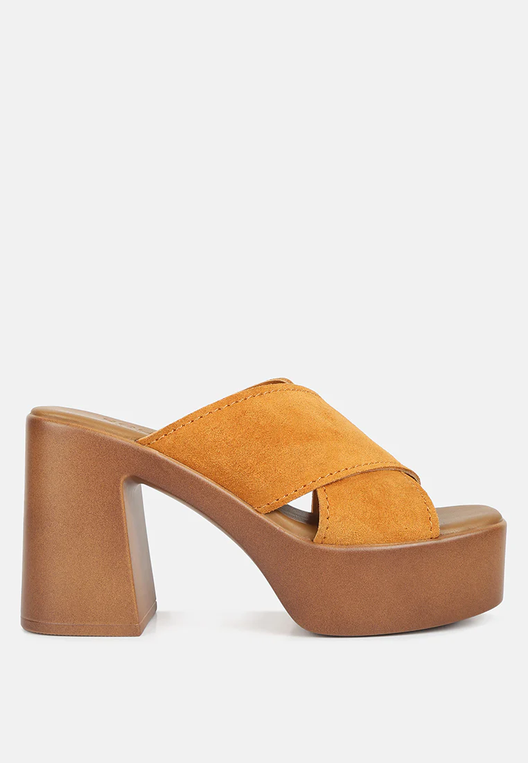 MATRIX Criss Cross Strap Block Heel Sandals in Light Tan - Image 2