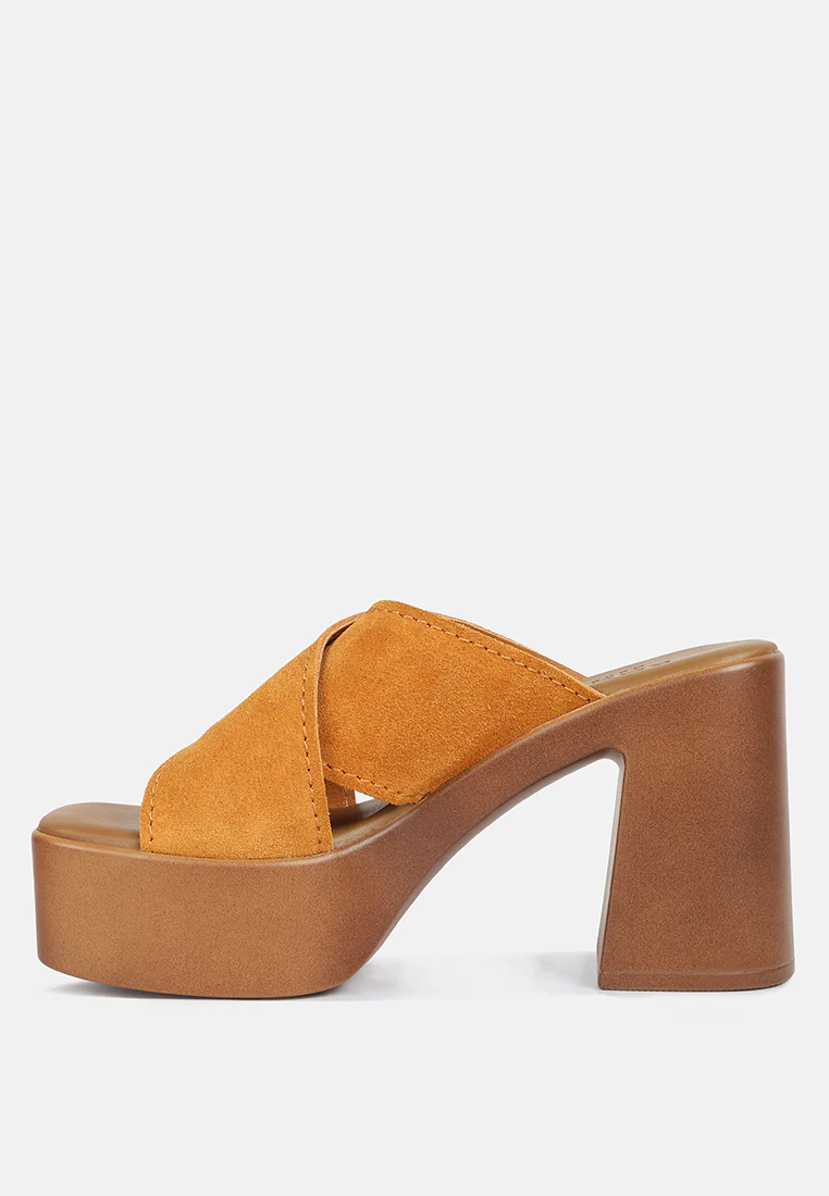 MATRIX Criss Cross Strap Block Heel Sandals in Light Tan - Image 4