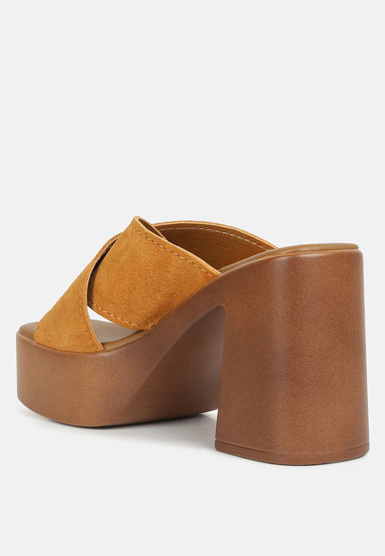 MATRIX Criss Cross Strap Block Heel Sandals in Light Tan - Image 5