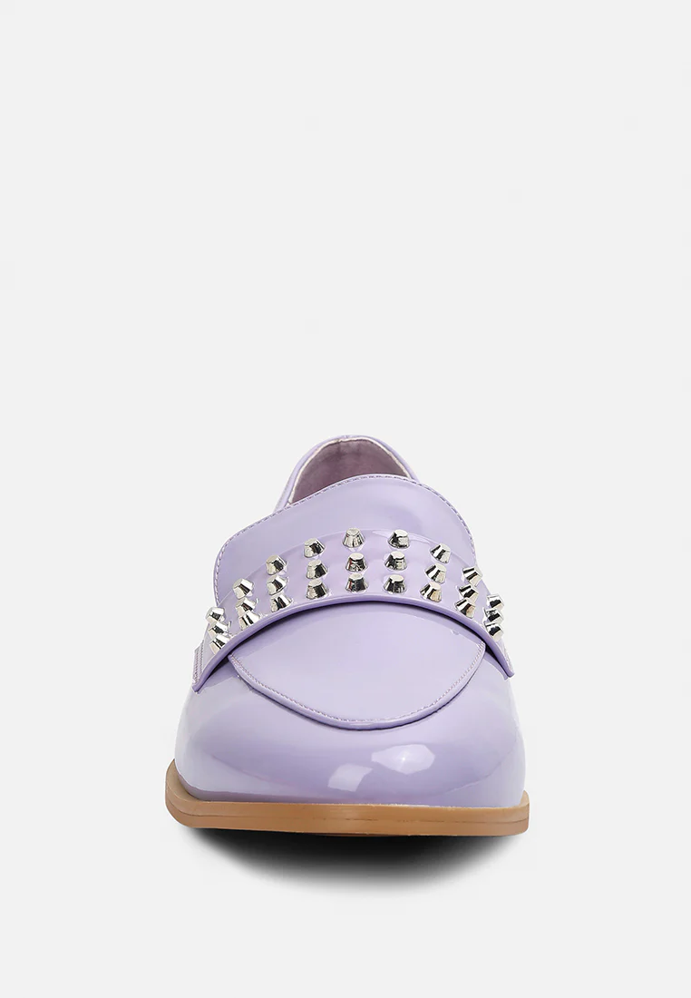 MEANBABE Semicasual Stud Detail Patent Loafers in Lilac - Image 3