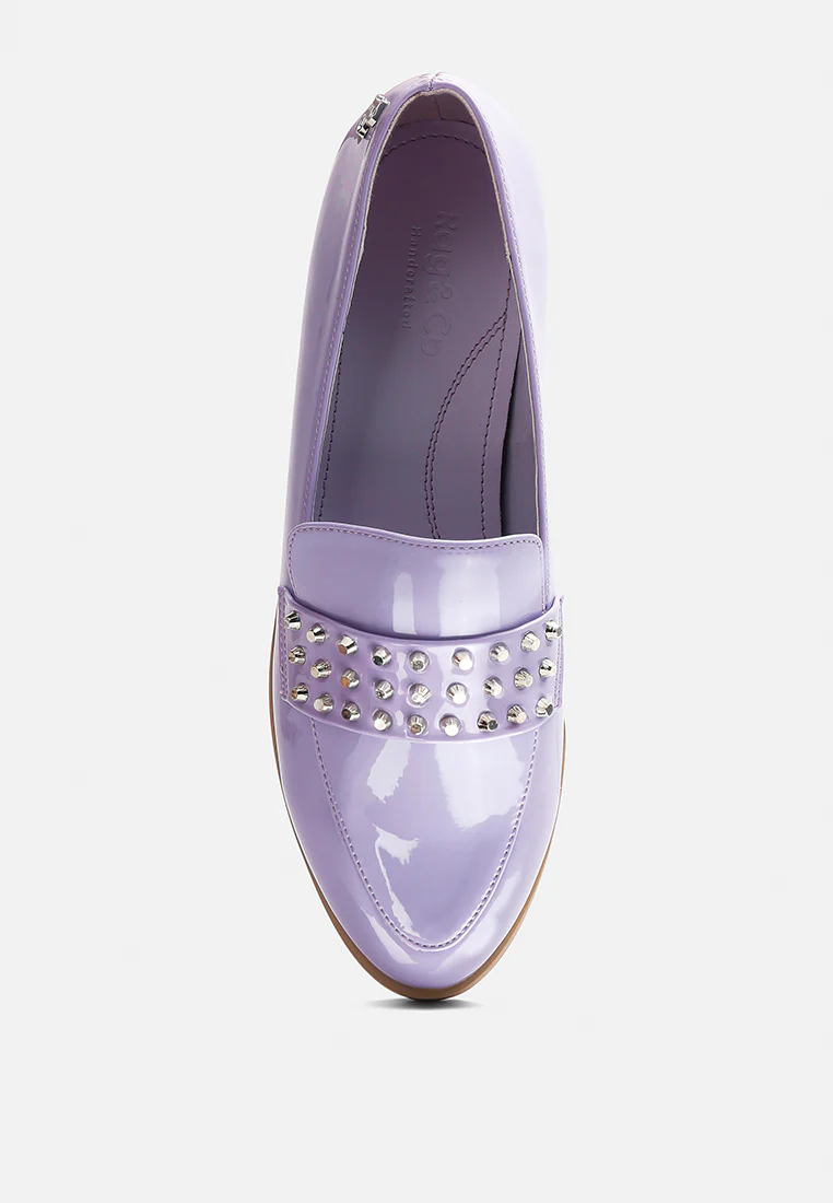 MEANBABE Semicasual Stud Detail Patent Loafers in Lilac - Image 6