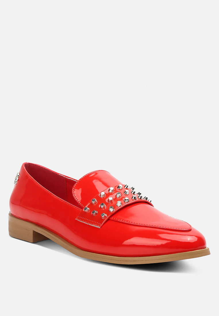 MEANBABE Semicasual Stud Detail Patent Loafers in Red - Image 2