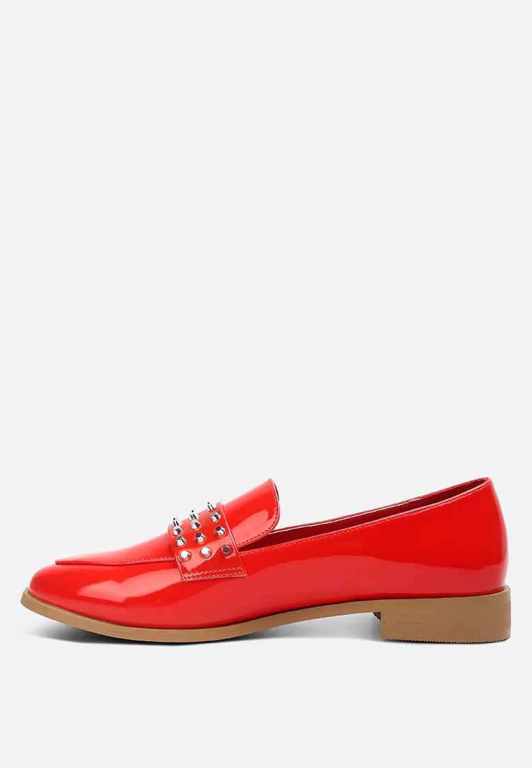 MEANBABE Semicasual Stud Detail Patent Loafers in Red - Image 3