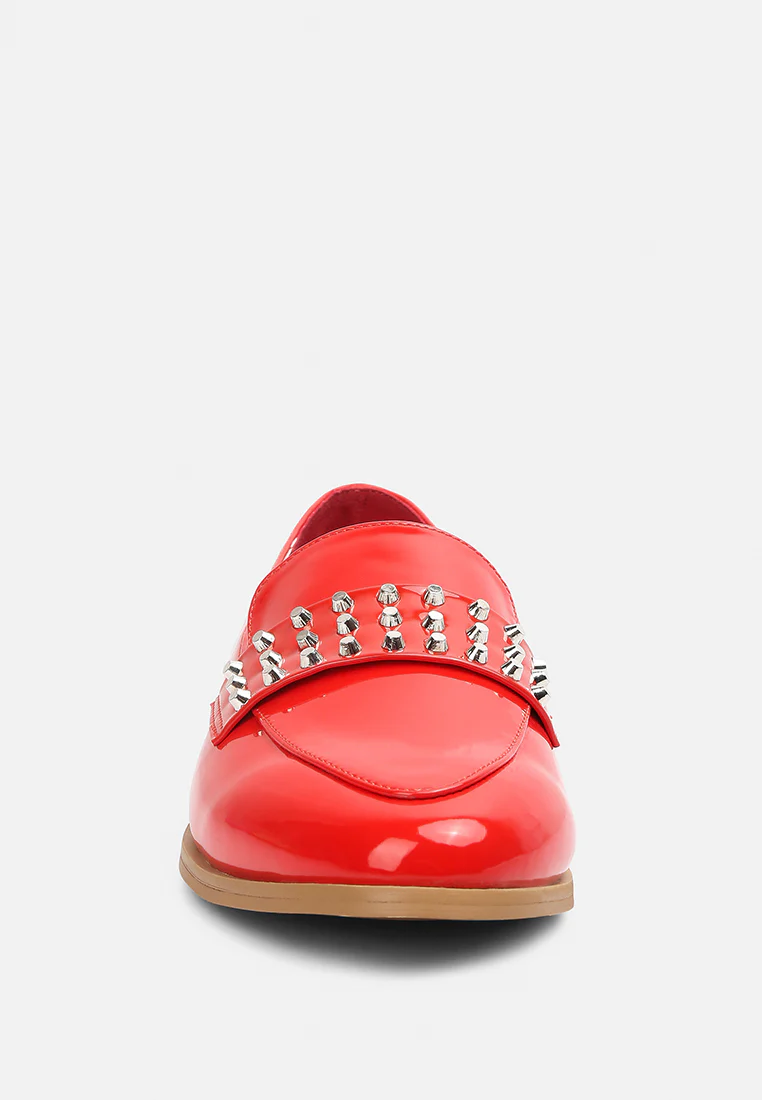 MEANBABE Semicasual Stud Detail Patent Loafers in Red - Image 4