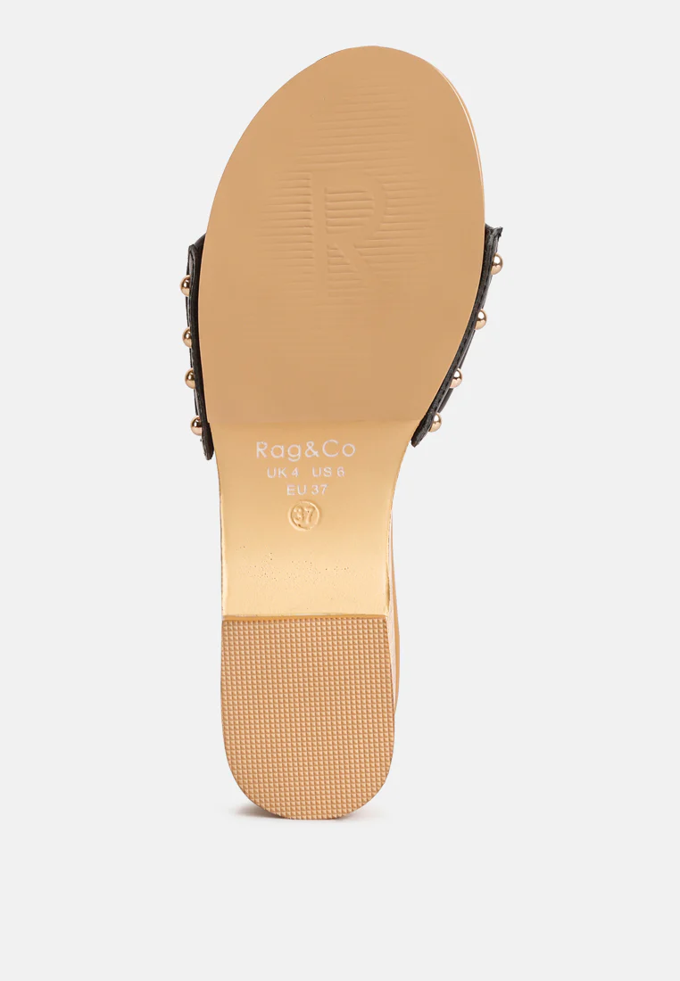 MINNY Textured Heel Leather Slip On Sandals in Black - Image 7
