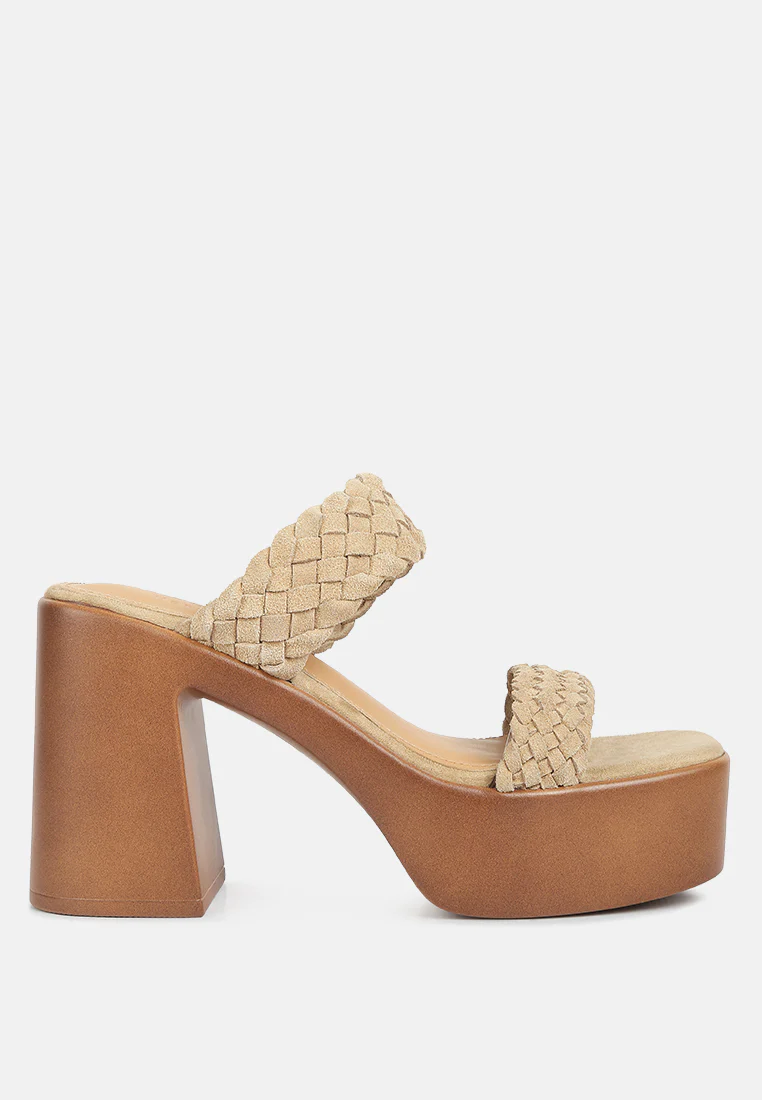 Misaki Woven Suede Strap Platform Sandals in Beige - Image 2