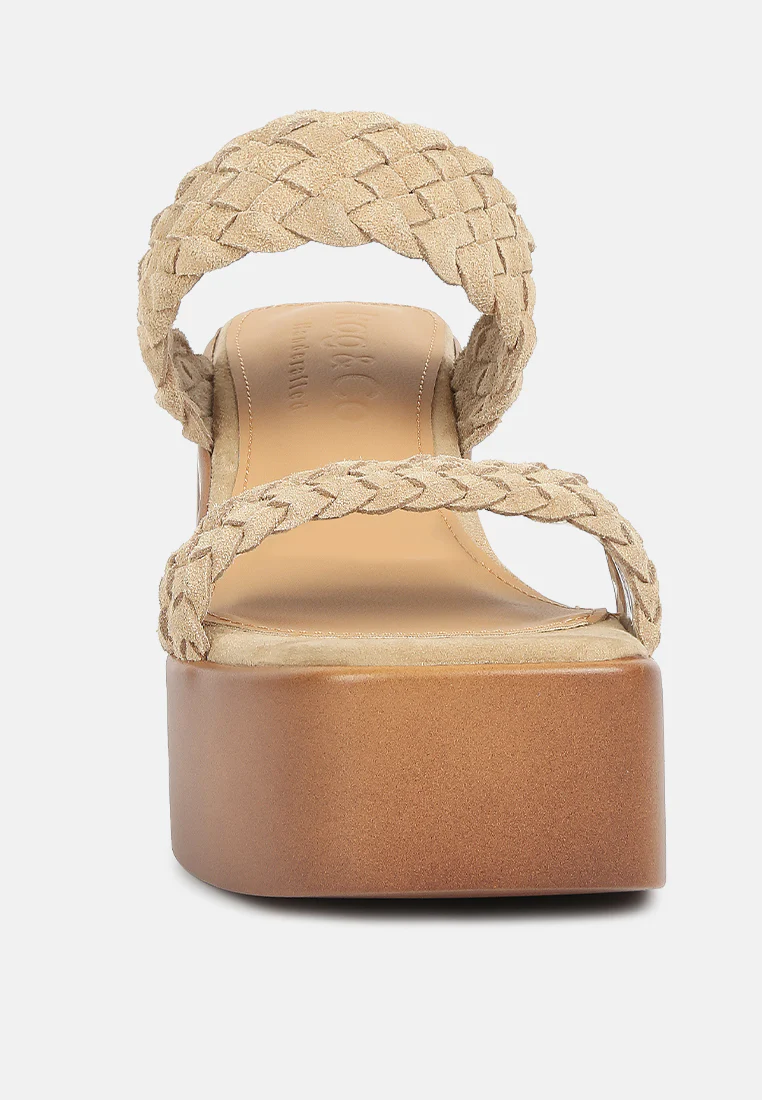 Misaki Woven Suede Strap Platform Sandals in Beige - Image 3