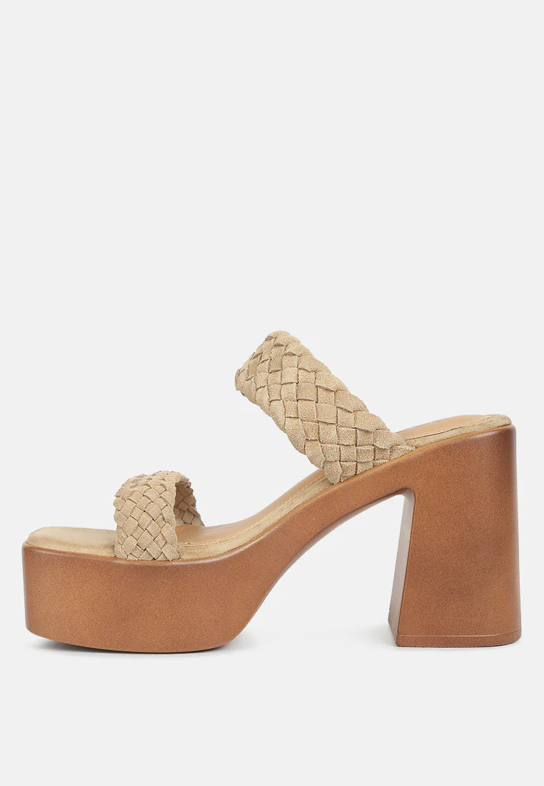 Misaki Woven Suede Strap Platform Sandals in Beige - Image 4