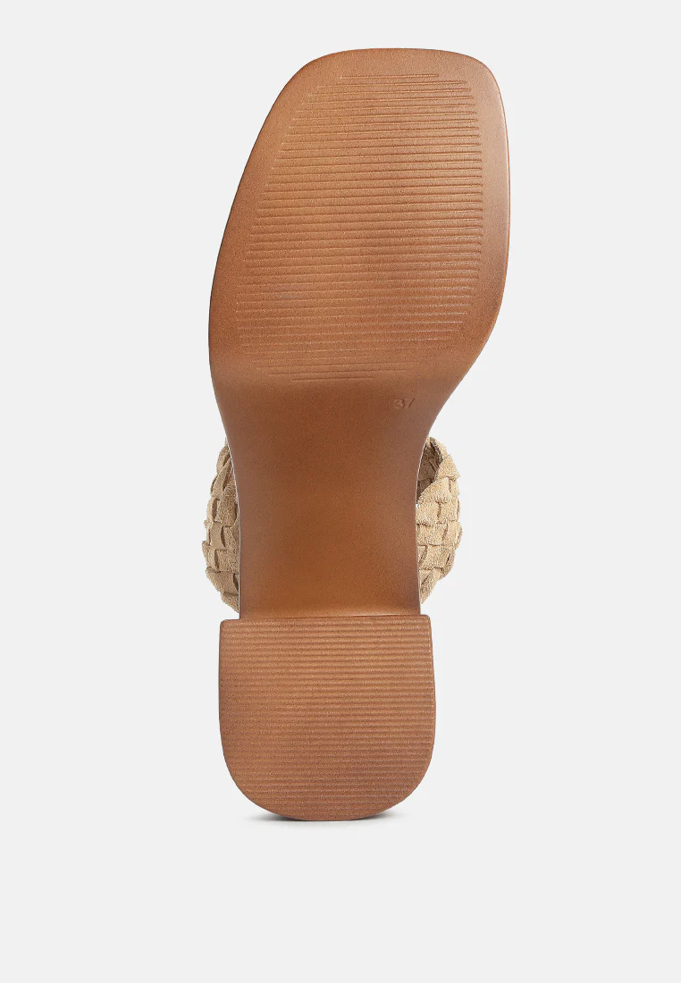 Misaki Woven Suede Strap Platform Sandals in Beige - Image 7