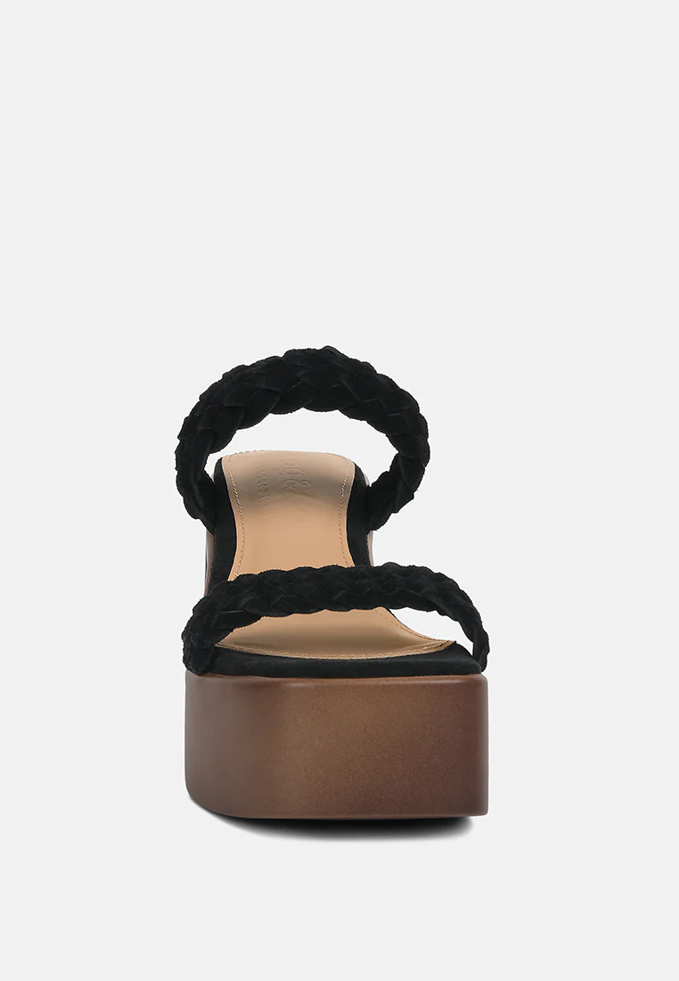 Misaki Woven Suede Strap Platform Sandals in Black - Image 3