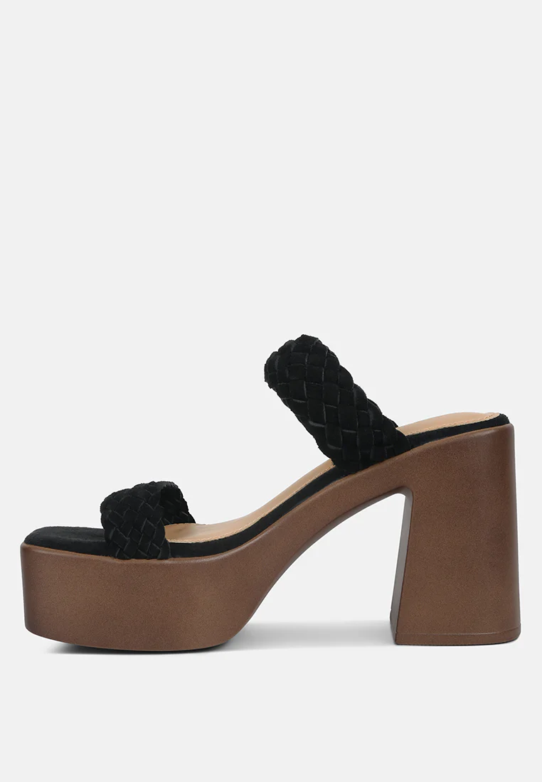 Misaki Woven Suede Strap Platform Sandals in Black - Image 4