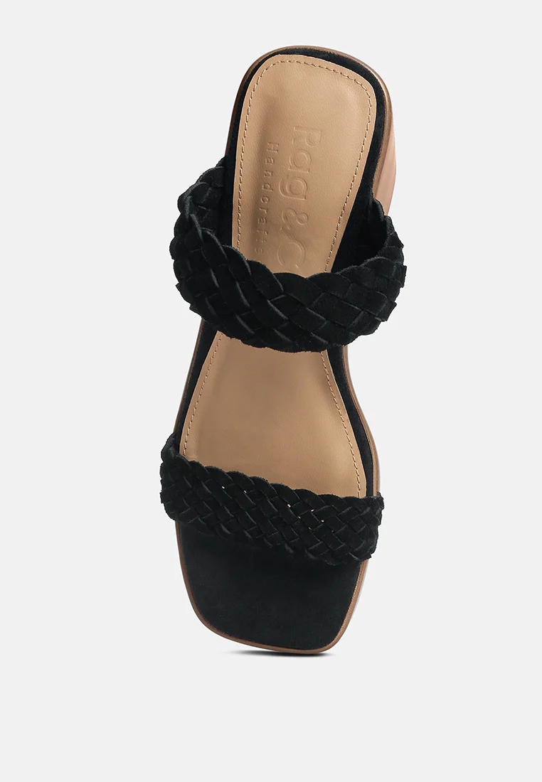 Misaki Woven Suede Strap Platform Sandals in Black - Image 6