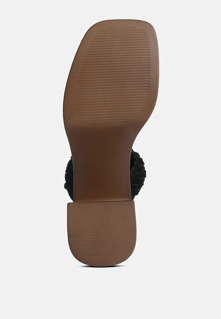 Misaki Woven Suede Strap Platform Sandals in Black - Image 7